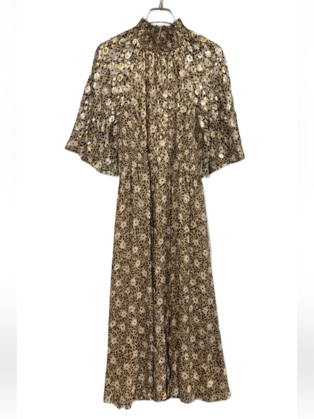 Kate Spade shimmer metallic floral bell sleeve maxi dress